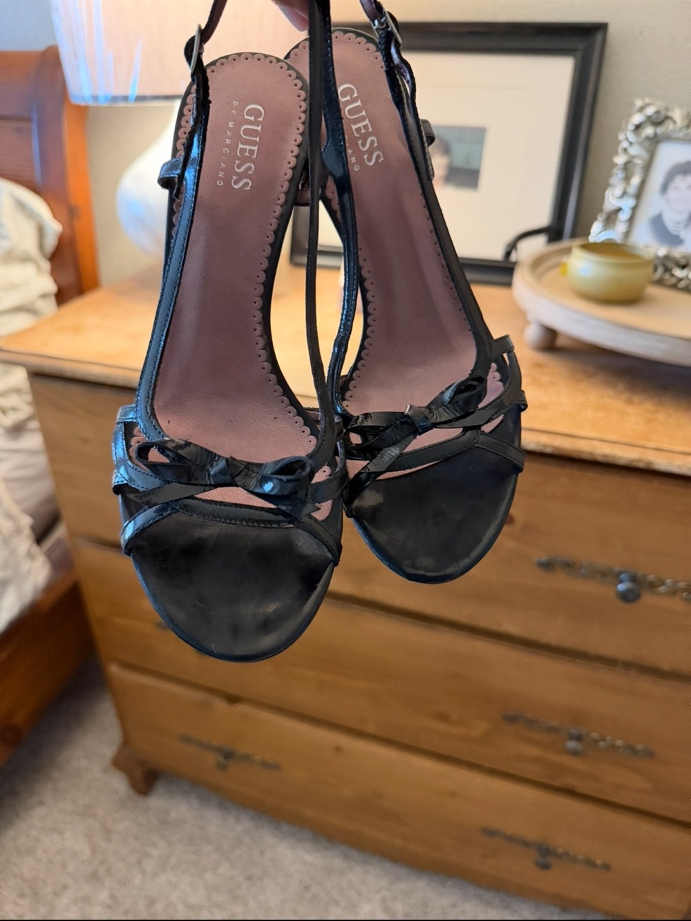 1990s GUESS Black Strappy Slingback Heels with Knot Detail